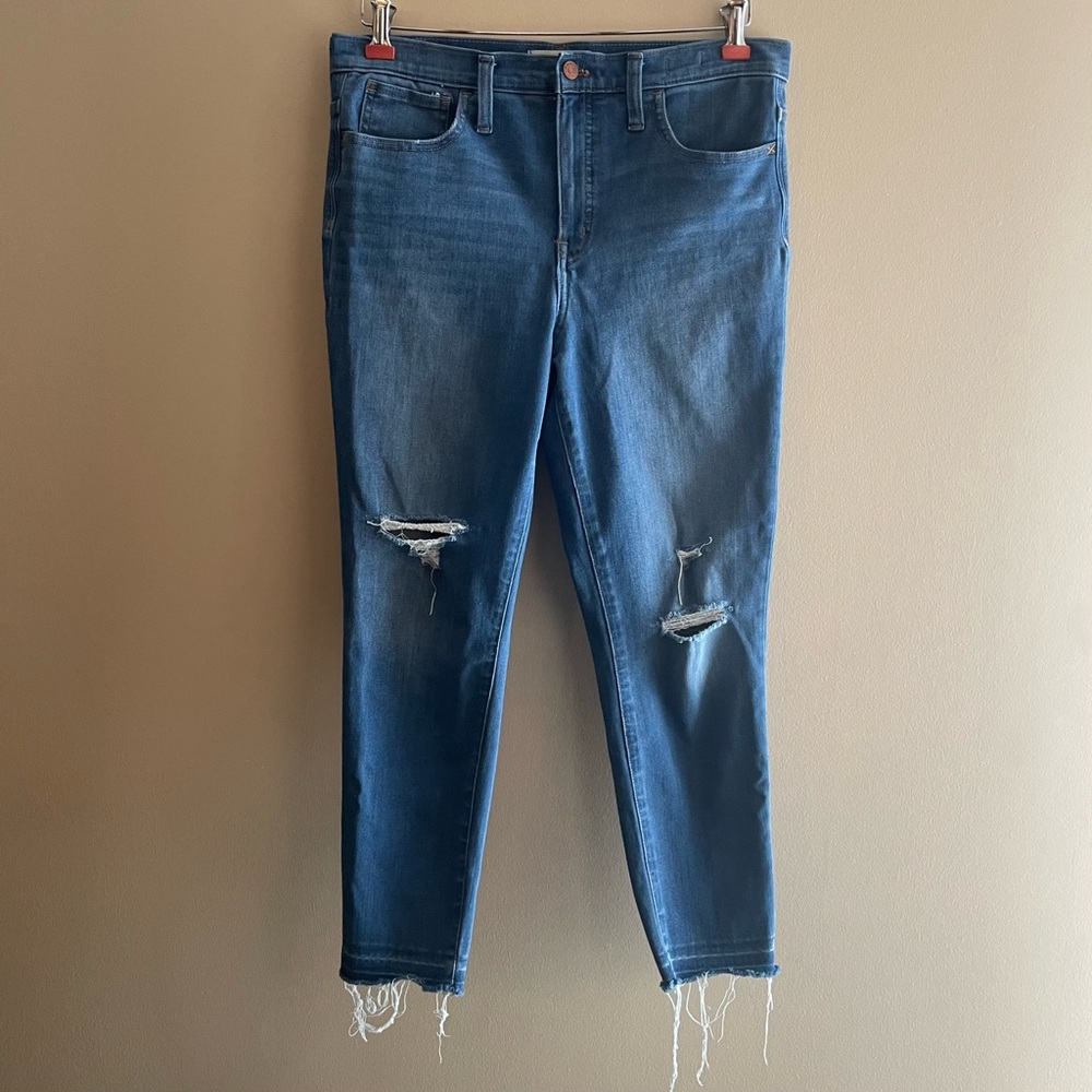 Madewell 10" High Rise Skinny Jeans Womens 30 Blue Raw Hem Distressed Denim